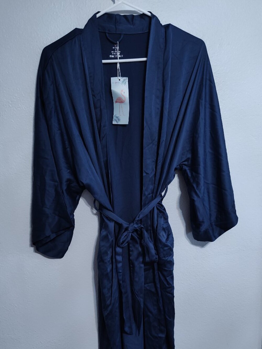 NWT Sioro size L dark blue navy womens robe silky soft